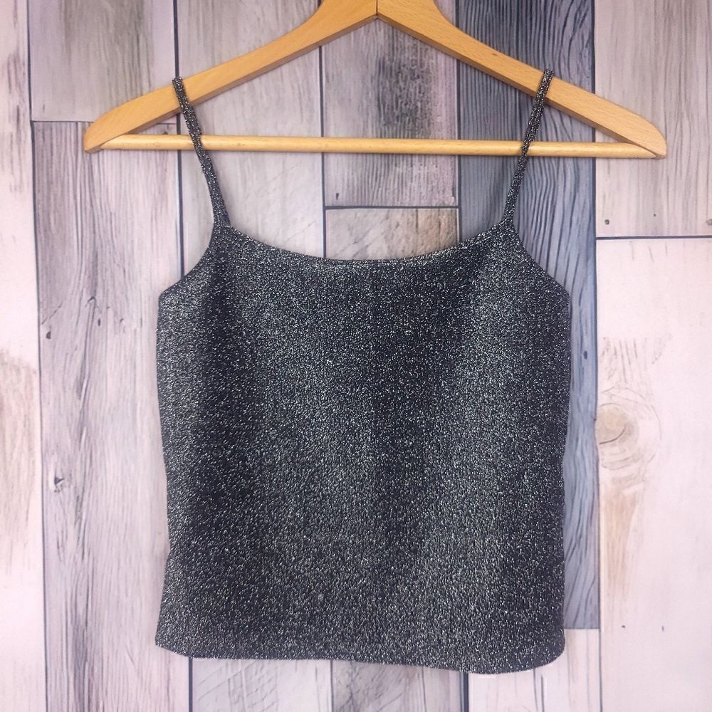 Ann Taylor Black Silver Metalic Shimmery Cami Top Size XS NWT